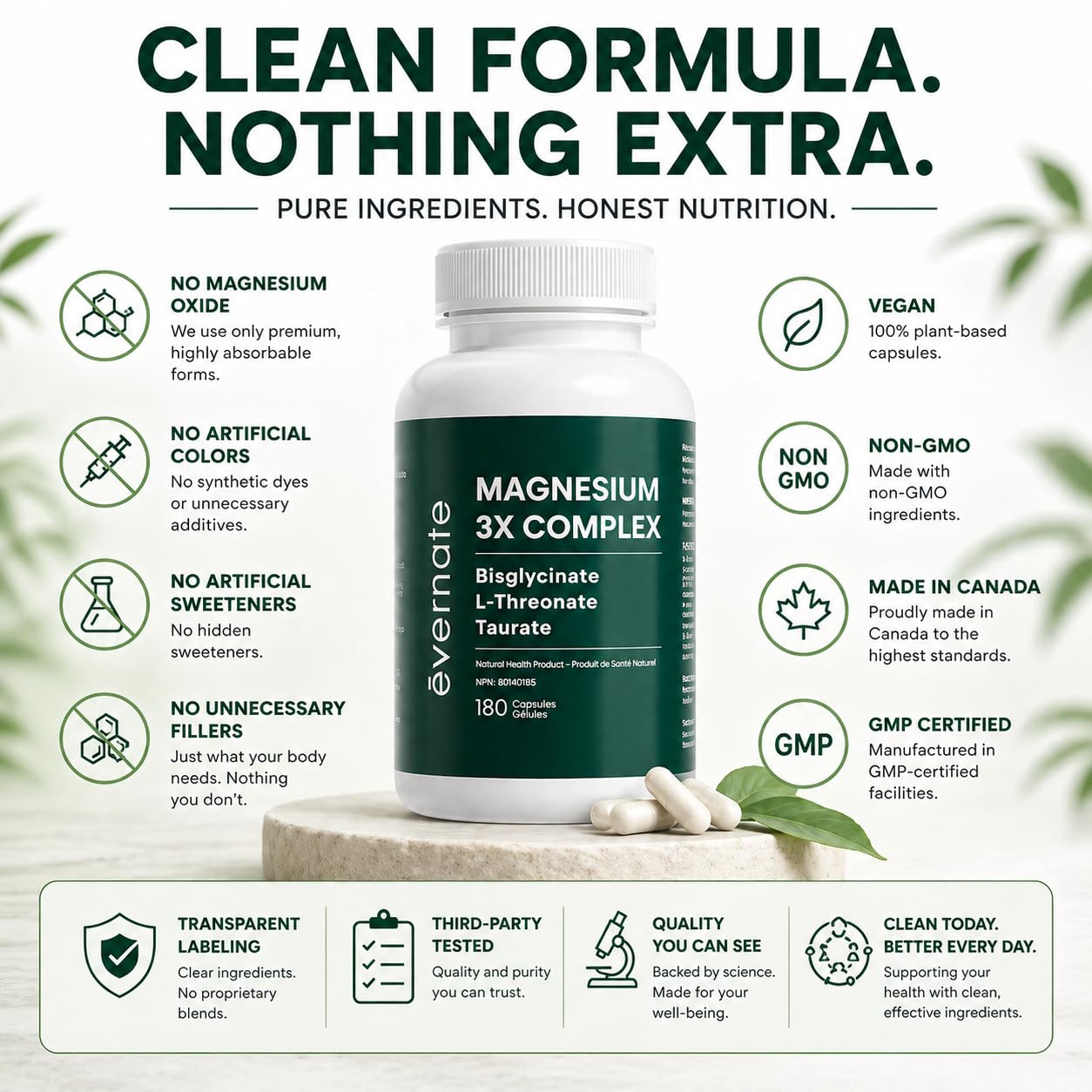 ALL-IN-ONE Magnesium Complex – Magnesium Glycinate (Bisglycinate) Chelated, L-Threonate & Taurate (200mg Elemental per Daily Dose) – Sleep, Stress, Muscle & Heart Support – High Absorption Magnesium Supplement – 180 Vegan Capsules – Made in Canada - Available at All In One Marketplace Canada