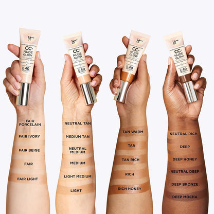 IT Cosmetics CC+ Nude Glow Lightweight Foundation + Glow Serum with SPF 40 - With Niacinamide, Hyaluronic Acid & Green Tea Extract - Fair Light - 1.08 fl oz IT Cosmetics