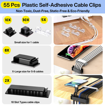 [313Pcs] Cable Management Kit, 67 Adhesive Cable Clips, Topavatop Desk Cord Organizer, 22 Reusable Cable Strap, 4 Cable Sleeve Split, 200 Nylon Cable Zip Ties with 20 Mounts for TV Office Home, Black - Available at All In One Marketplace Canada