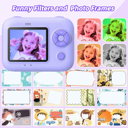 Kids Instant Print Camera with 5 Rolls Print Paper, 1080P HD Camera, Rechargeable Portable Toddler Selfie Camera, Christmas Birthday Gifts Toys for Boys Girls Age 3-12 🍁 All In One Marketplace Canada