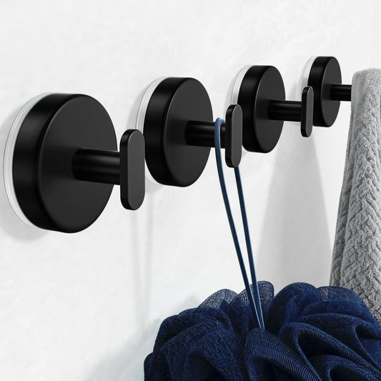 Suction Cup Hooks for Shower: 15 LB Strong Wall Hanger for Bathroom, Front Door, Glass, Window, RV, Holder for Towel, Christmas Wreath, Coat, Loofah, Waterproof & Reusable, Matt Black 4 Pack - Available at All In One Marketplace Canada