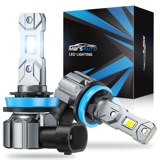 Marsauto H11 H9 H8 LED Headlight Bulbs, 900% Super Bright, Real 1:1 Design LED Bulbs, 6000K Cool White Halogen Replacement, 3 Mins Plug and Play, IP68, Pack of 2