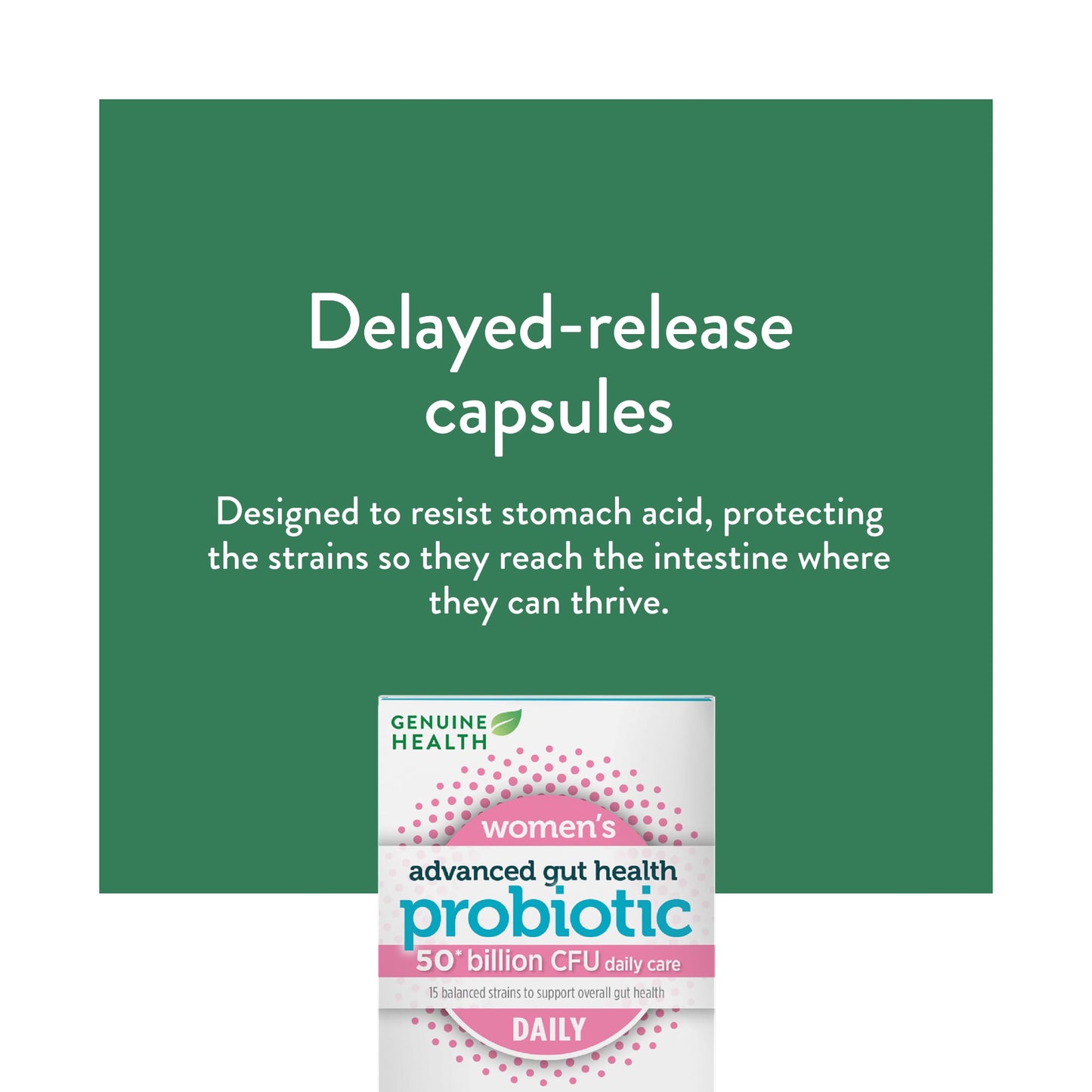Genuine Health Advanced Gut Health Probiotic Women's Daily 50 Billion CFU - Healthy Digestion & Gut Flora Support - Women’s Probiotic - Vegan, Gluten-Free & Non-GMO - 30 Capsules (30 Servings) - Available at All In One Marketplace Canada