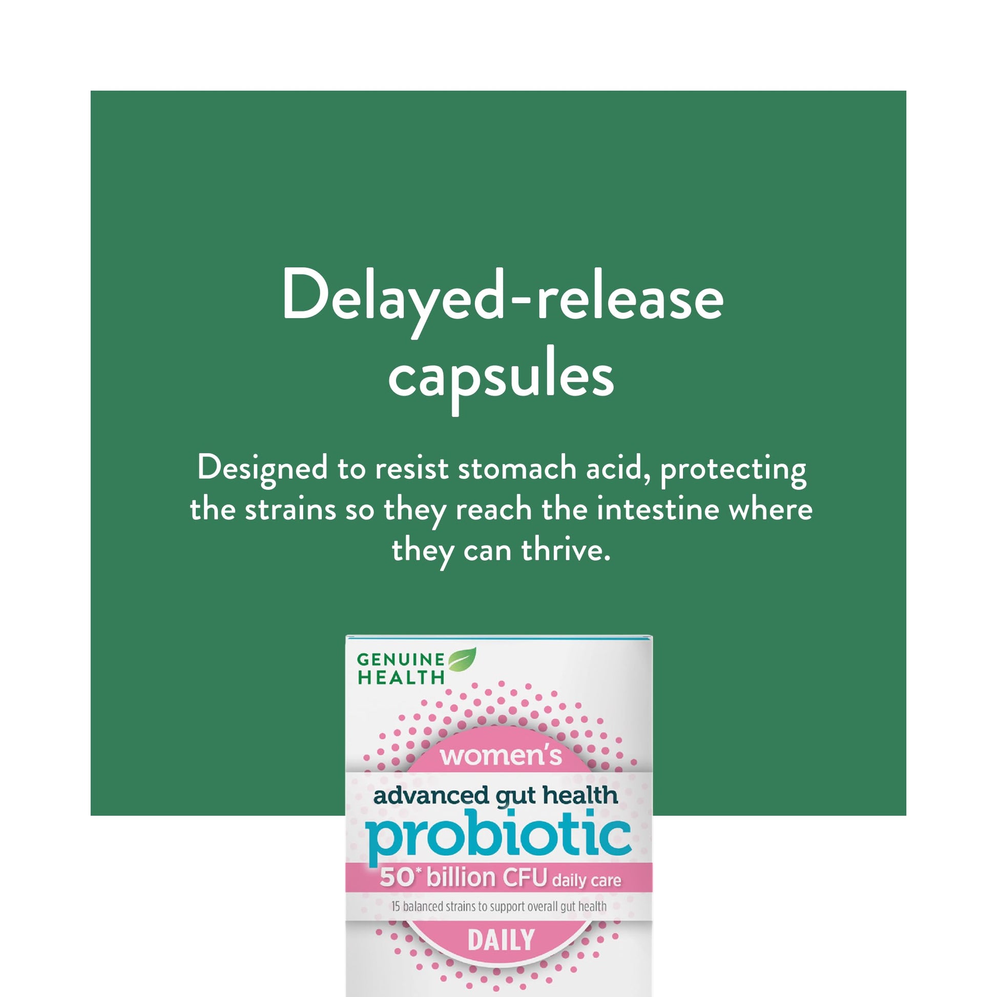 Genuine Health Advanced Gut Health Probiotic Women's Daily 50 Billion CFU - Healthy Digestion & Gut Flora Support - Women’s Probiotic - Vegan, Gluten-Free & Non-GMO - 30 Capsules (30 Servings) - Available at All In One Marketplace Canada