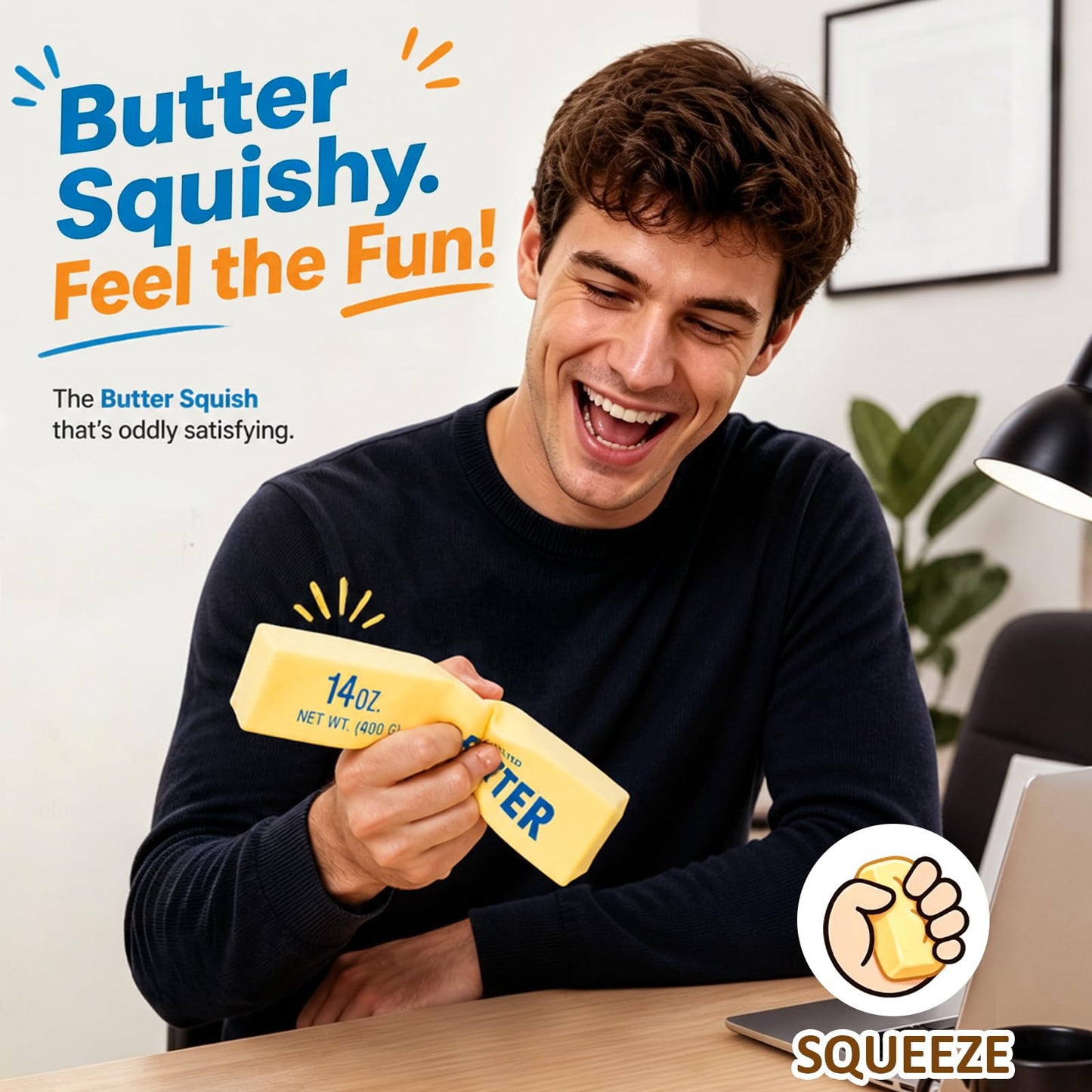 Butter Squishy Jumbo, Slow Rising Butter Block, Big Giant Realistic Texture Sensory Play Fidget Toy, Fun Desk Toy for Kids, Teens & Adults (Yellow, Large)