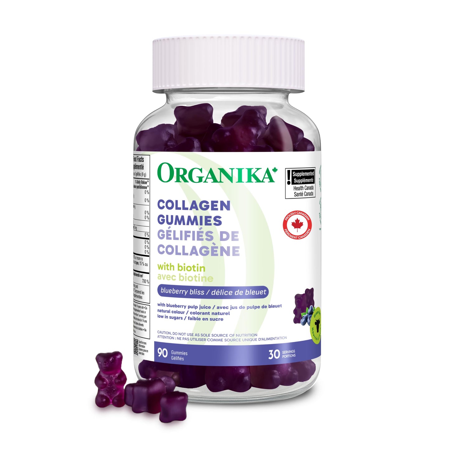 Organika Collagen Gummies with Biotin – 2500 mg Collagen Peptides Per Serving for Skin, Hair and Joint Health – Blueberry Bliss Flavour, Easy to Take – 90 Gummies - Available at All In One Marketplace Canada