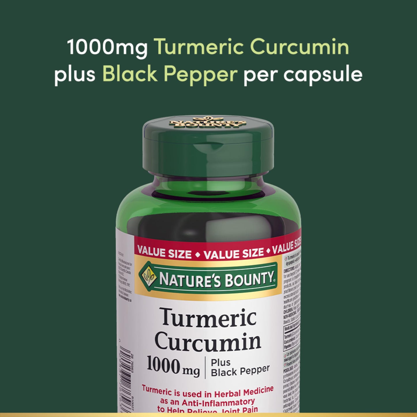 NATURE'S BOUNTY Turmeric Curcumin Plus Black Pepper, 1000 mg, Anti-inflammatory, Capsules, 108.9 g - Available at All In One Marketplace Canada