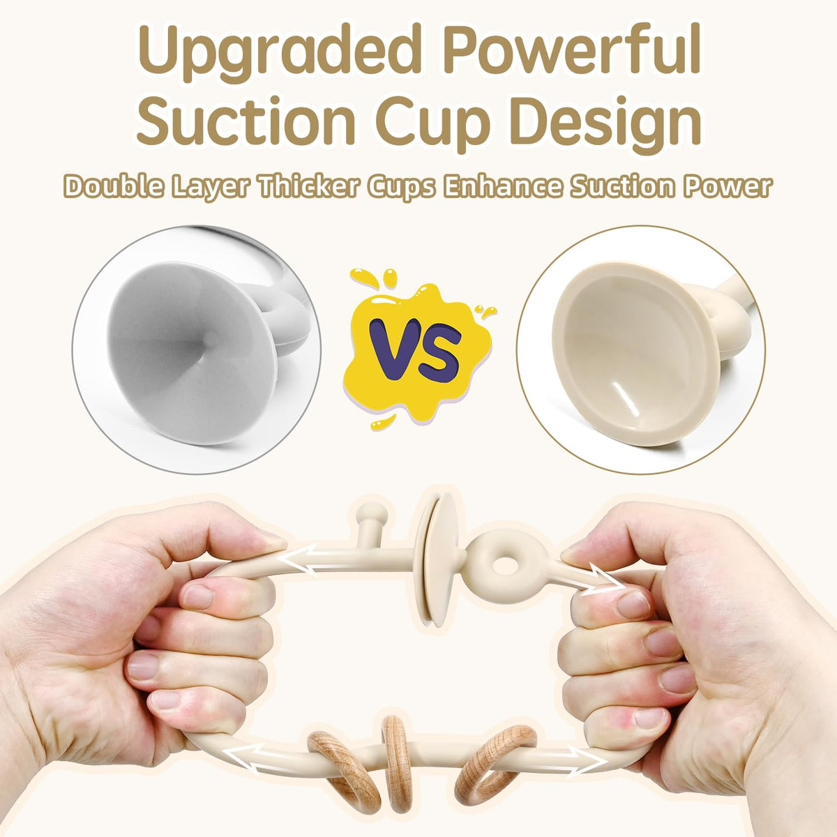 Baby Sensory Suction Toy for High Chair, Food-Grade Silicone Pull String with Wooden Loop, Montessori Educational Toy for Babies 6-24 Months, Fun Bath & Table Activity Gift for Easter Christmas, Beige 🍁 All In One Marketplace Canada