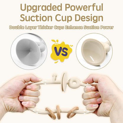 Baby Sensory Suction Toy for High Chair, Food-Grade Silicone Pull String with Wooden Loop, Montessori Educational Toy for Babies 6-24 Months, Fun Bath & Table Activity Gift for Easter Christmas, Beige 🍁 All In One Marketplace Canada