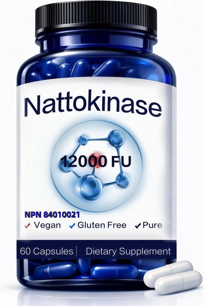 Nattokinase Supplement, 400 mg - 12000 FU, Helps Support Cardiovascular Health 60 Count - Available at All In One Marketplace Canada