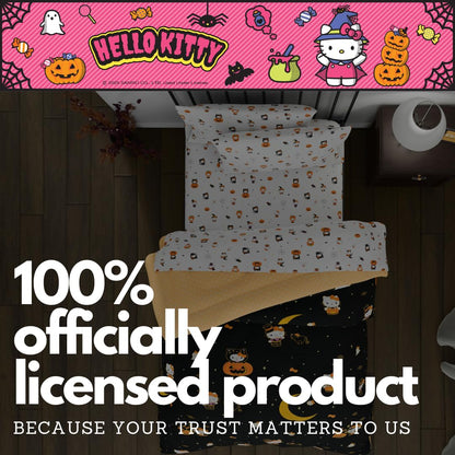 Sanrio Hello Kitty Halloween Pumpkin Full Bed Set – Super Soft & Cozy 5 Piece Reversible Comforter and Sheet Set (Officially Licensed Product) by Franco