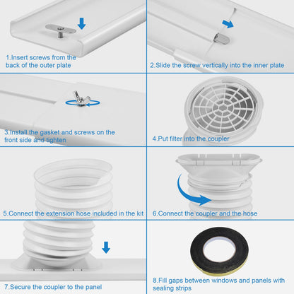 Portable Air Conditioner Window Kit with 5.9" Exhaust Hose, Portable AC Window Vent Kit for Sliding Window Seal with PVC Plate, Universal Coupler Fits 5.9 & 5.1 Inch Diameter Exhaust Hose - Available at All In One Marketplace Canada