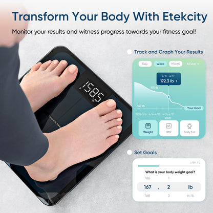 Etekcity Body Fat Scale Smart BMI Scale, Smart Weighing Scale , Bluetooth Electronic Body Analyzer Machine, Accurate Machine, 400lb Black ESF-551 - Available at All In One Marketplace Canada