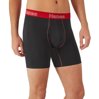 Hanes Mens Underwear Briefs, Cotton Stretch Moisture-Wicking Multi-Pack Boxer, Black - 6 Pack, Large US