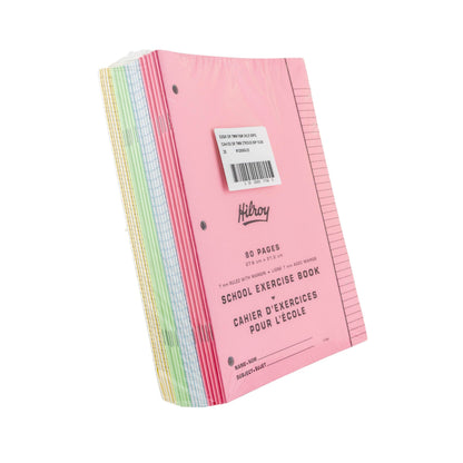 Hilroy Stitched Exercise Book, 7 mm Ruled with Margin, 3-Hole Punched, 80 Pages/40 Sheets, 20-Pack, Assorted Colour Covers (11184)