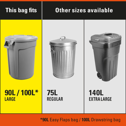 Hefty™ Garbage Bags, Value Pack Large 90 Litres Black, Drawstring, 80 Bags, Fits simplehuman code X