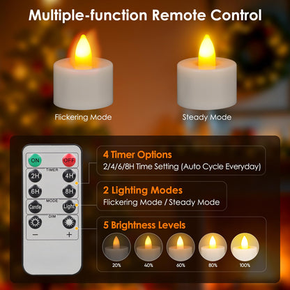 Ropelux 12 Rechargeable Tea Lights with Charging Base,Realistic Flickering Dimmable LED Candles with Remote Control Timer in Warm Yellow for Christmas,Weddings, Parties, Festivals (12 Pack) 🍁 All In One Marketplace Canada