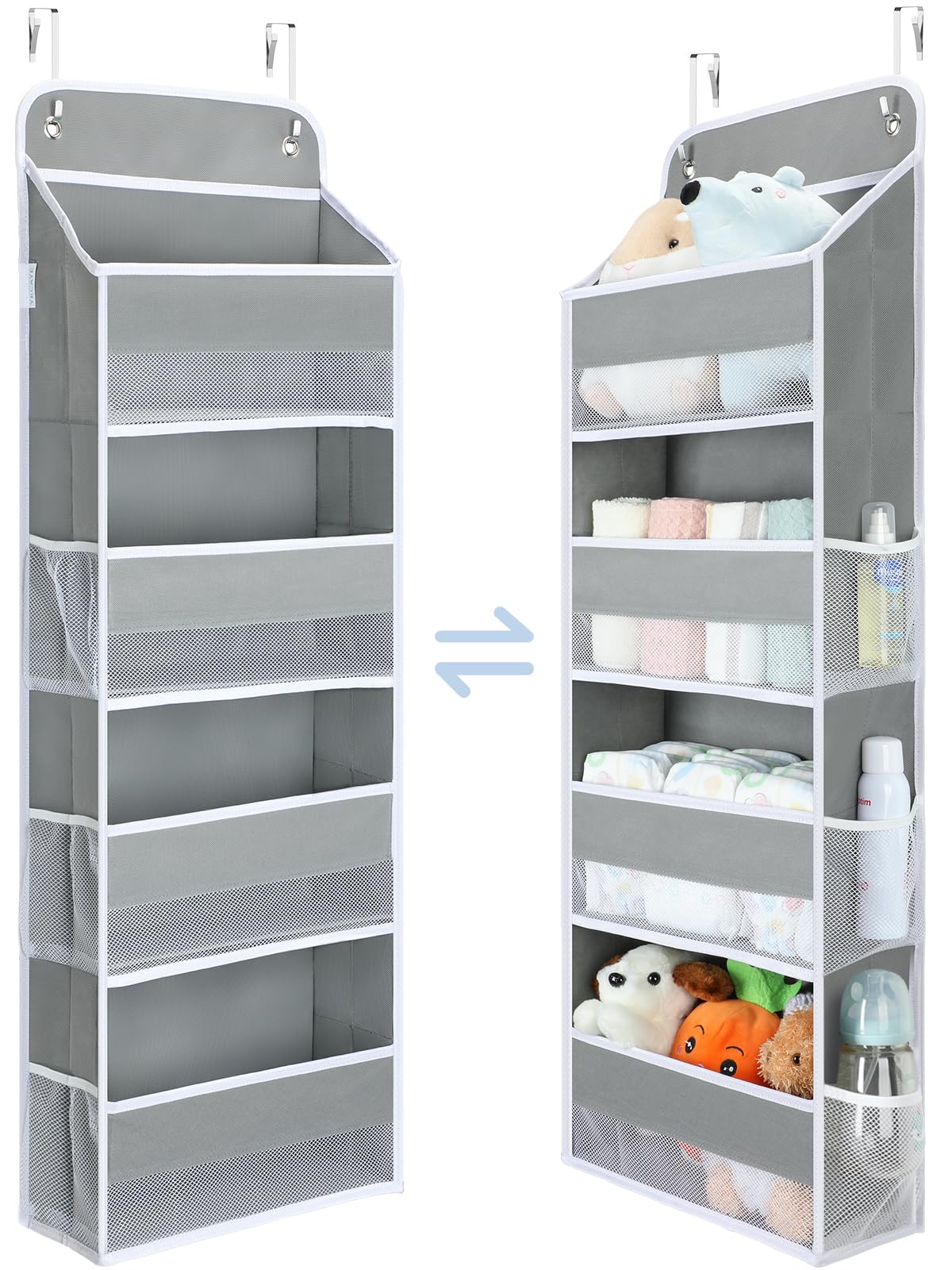 Yecaye 1 Pack Over the Door Organizer, 35.2lbs Load Closet Door Organizer Hanging, Swing-proof Diaper Organizer Storage with 4 Big Pockets 6 Mesh Pockets for Nursery Newborn Baby Essentials Stuff