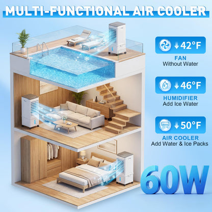 Portable Air Conditioner, 9.5L Portable AC Unit, 24H Fast Cooling, 3 Speeds Cooling Fan, Quiet Air Conditioner Portable w/7H Timer & Remote, Evaporative Air Cooler for Bedroom Home Office - Available at All In One Marketplace Canada