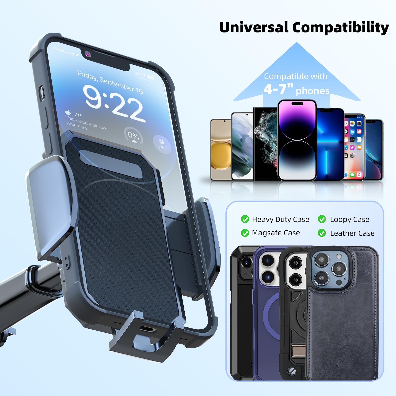 3-in-1 Car Phone Holder, [ Off-Road Level Suction Cup & Clip] Universal Cell Phone Holder Mount Dashboard Windshield Vent One-Hand Operation Holder Compatible with All Smartphones and Cars - Available at All In One Marketplace Canada