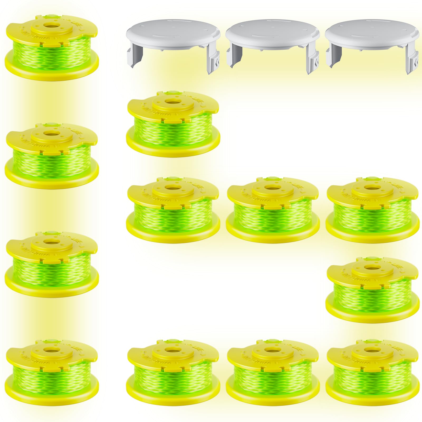 15 Pcs AC80RL3 Replacement Trimmer String for Ryobi One Plus+,0.080 lnch Diameter String Trimmer Refll and AC14HCA Cover Cap Compatible with Ryobi 18v,24v,and 40v Cordless Trimmers(12 Spools+3 Caps) - Available at All In One Marketplace Canada