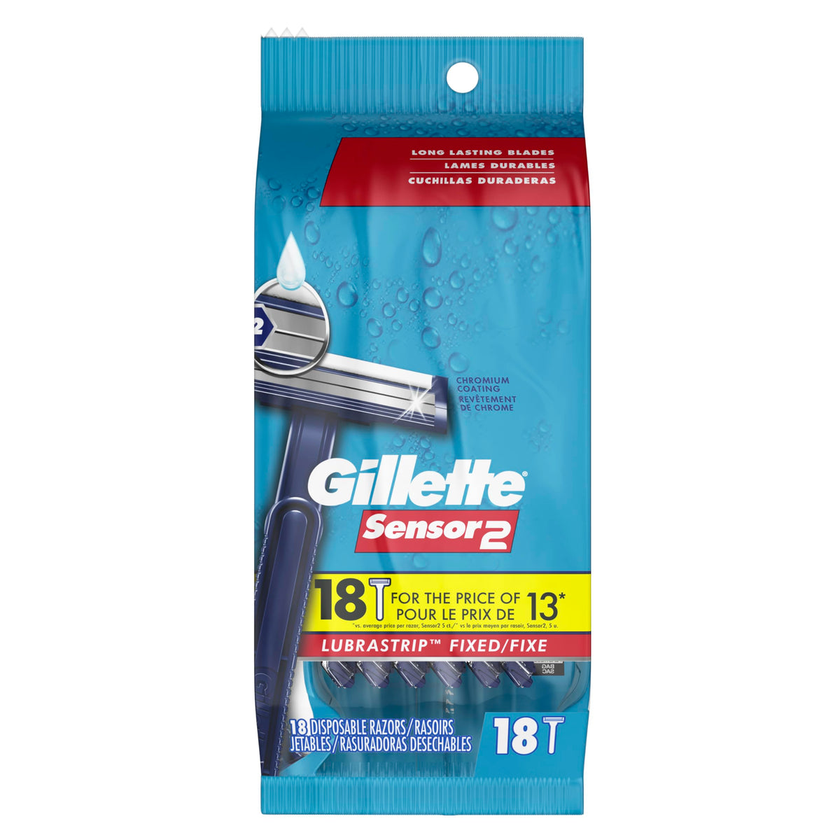 Gillette Sensor2 Men's Disposable Razors, 1 Pack (Count of 18)
