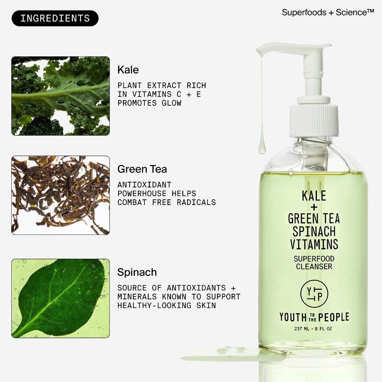 YTTP Superfood Travel Size Face Cleanser - Daily Face Wash, Pore Minimizer + Makeup Remover - Lightweight & Hydrating Gel to Foaming Face Wash for Glowing Skin - Vegan Skin Care for Men & Women (2oz) Youth To The People
