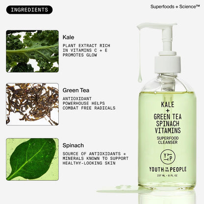 YTTP Superfood Travel Size Face Cleanser - Daily Face Wash, Pore Minimizer + Makeup Remover - Lightweight & Hydrating Gel to Foaming Face Wash for Glowing Skin - Vegan Skin Care for Men & Women (2oz) Youth To The People