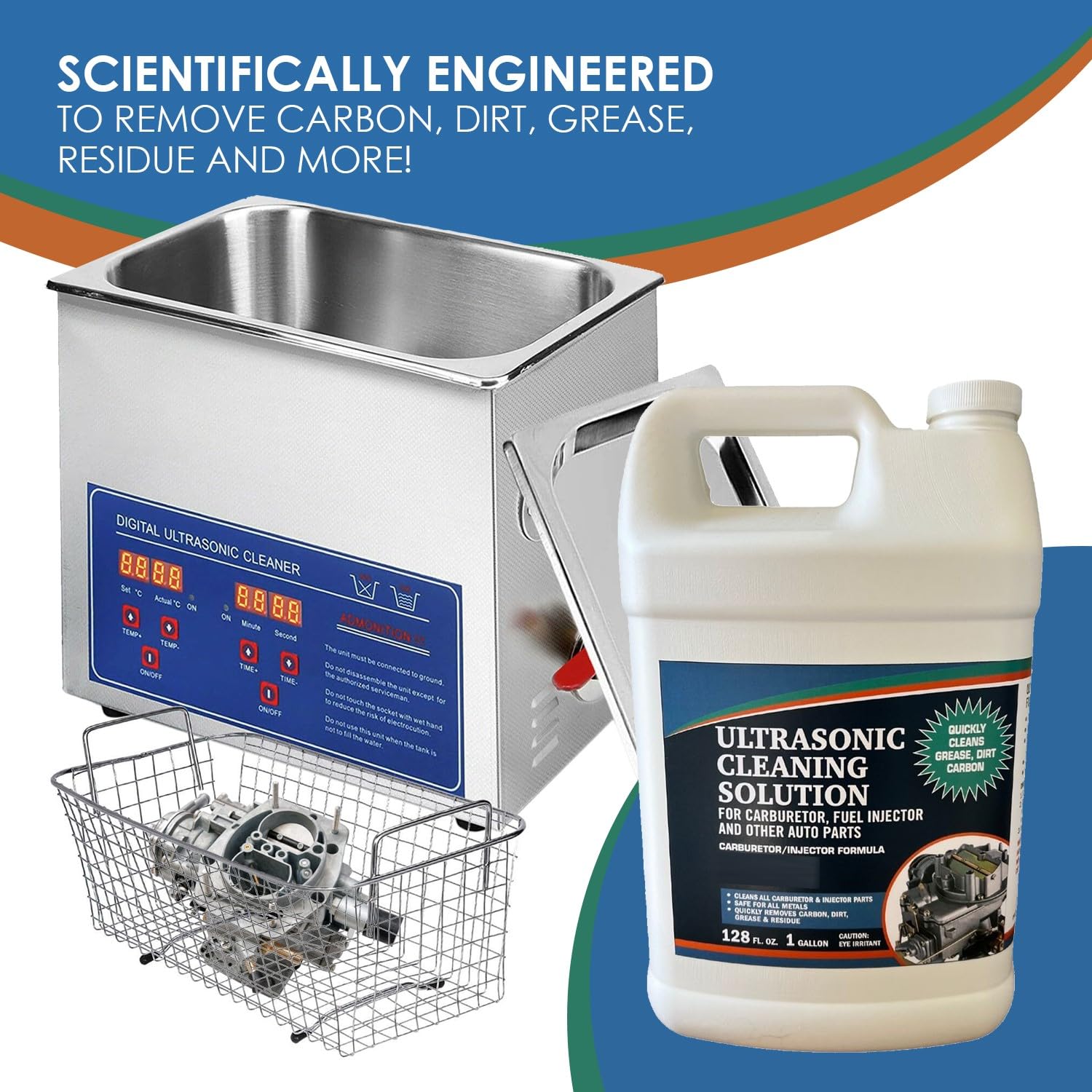 Ultrasonic Cleaner Solution for Carburetors and Engine Parts, Ultrasonic Cleaning Solution and Washing Compound for Ultrasonic and Immersion Washers - Concentrated (1 Gallon)