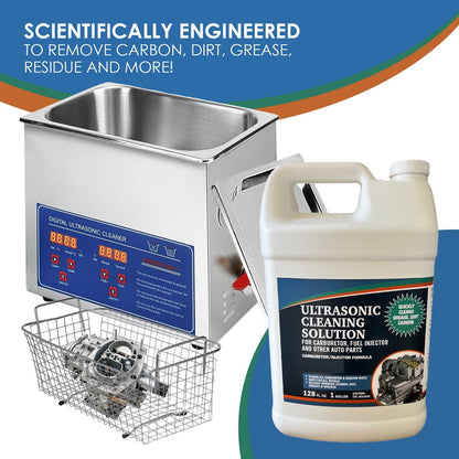Ultrasonic Cleaner Solution for Carburetors and Engine Parts, Ultrasonic Cleaning Solution and Washing Compound for Ultrasonic and Immersion Washers - Concentrated (1 Gallon)