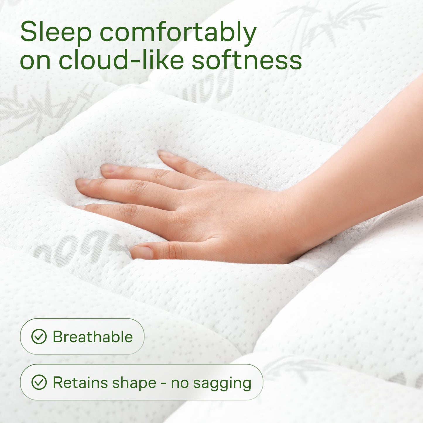 Bamboo Mattress Topper Twin Size - Thick Cooling Breathable Pillow Top Mattress Pad for Back Pain Relief - Deep Pocket Topper Fits 8-20 Inches (39x75 Inches, White)