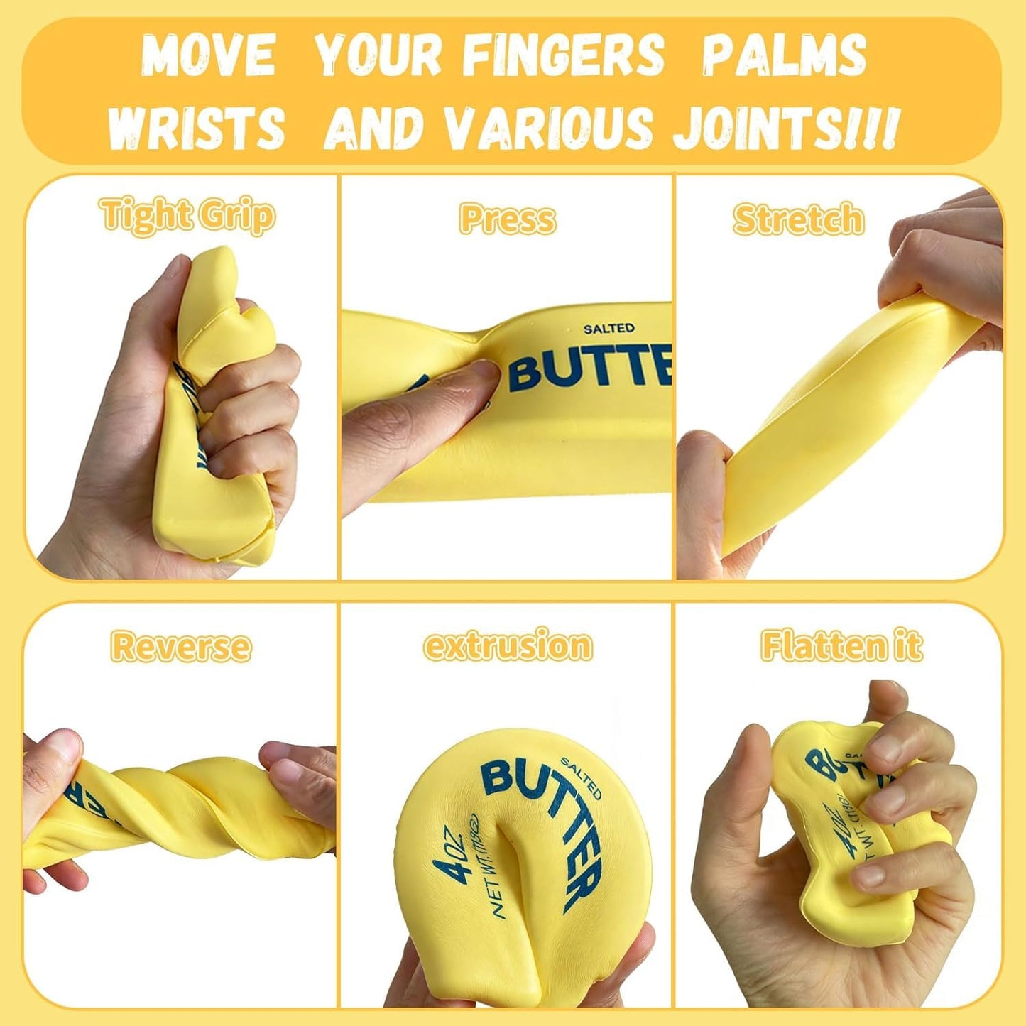 2Pcs Cute Butter Stress Balls,Slow Rebound Realistic Soft Butter Stick Fidget,Slow Rising Portable for Adults Anxiety & Stress Relief (Yellow) - Available at All In One Marketplace Canada