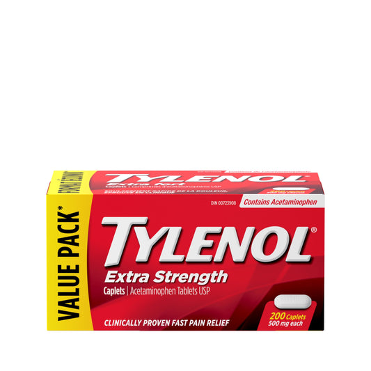Tylenol Extra Strength, VALUE PACK For Pain Relief, Headache Relief, and Reducing Fever, 500 mg Acetaminophen 200 Caplets - Available at All In One Marketplace Canada