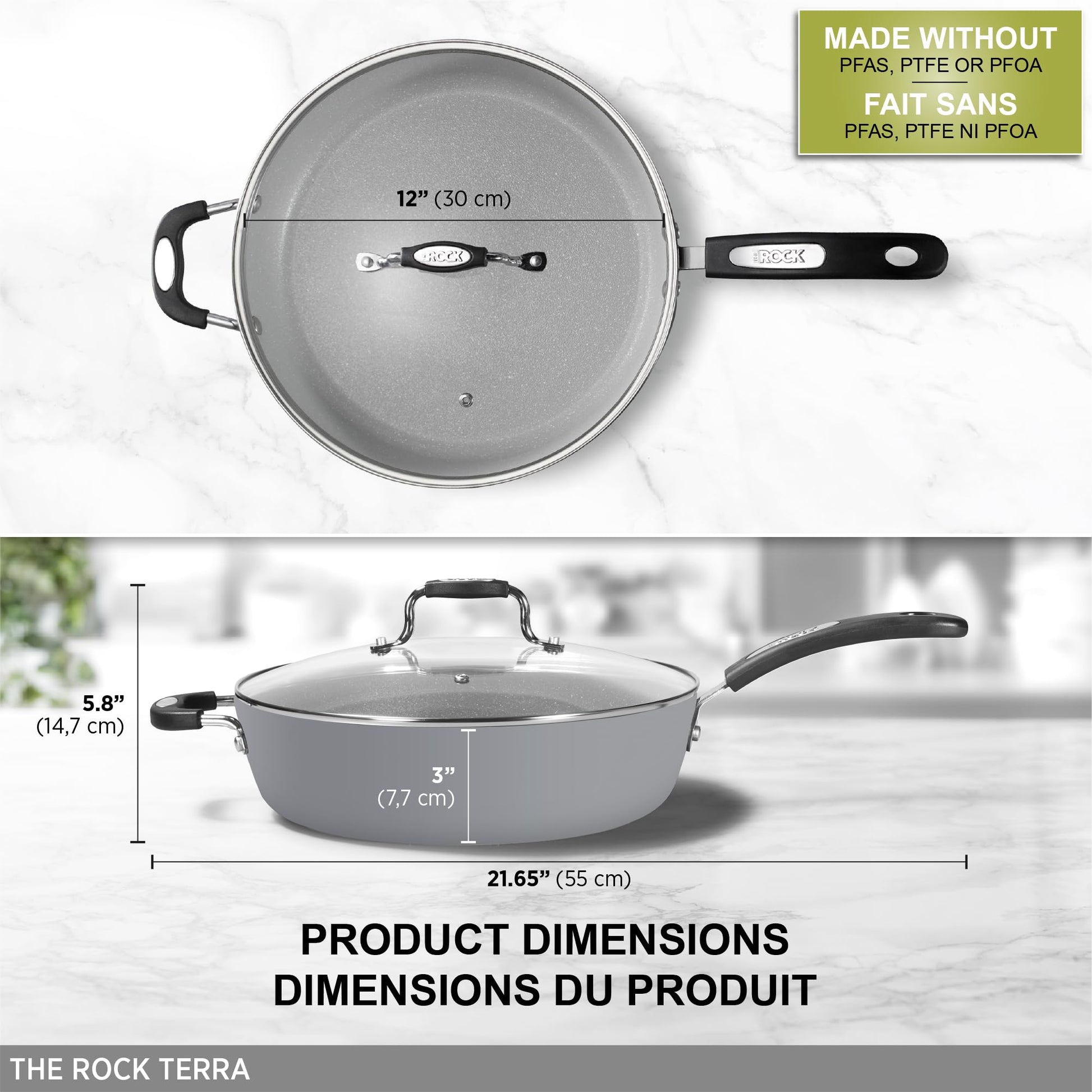 Starfrit The Rock Terra 30cm Ceramic Deep Fry Pan with Lid, PFAS Free Starfrit