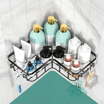 MOFOROCO 3-Pack Shower Caddy Corner Basket Shelf with Soap Holder, No Drilling Traceless Adhesive Shower Wall Shelves, Black Bathroom Shower Storage Organizer（ For 90-degree Right-angle Walls）