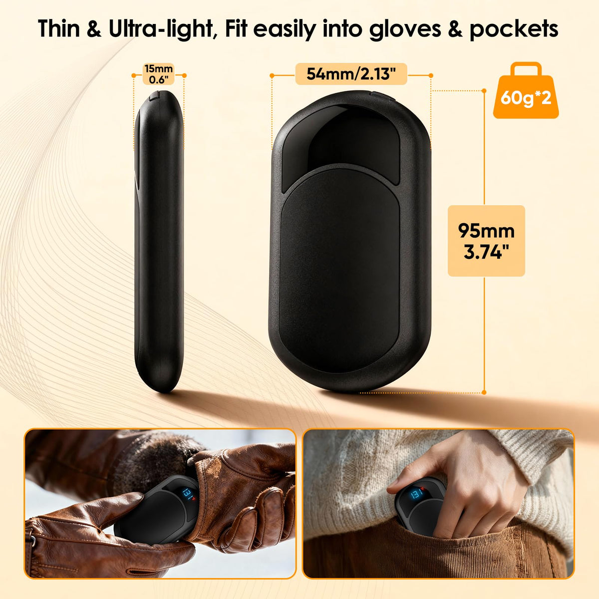Hand Warmers 2-Pack, Rechargeable Hand Warmers, 3 Heat Settings, Up to 13Hrs, Ultra Thin Portable for Pocket Gloves Outdoor Sports, Winter Essentials for Men,Women. (HW-06 Black) 🍁 All In One Marketplace Canada