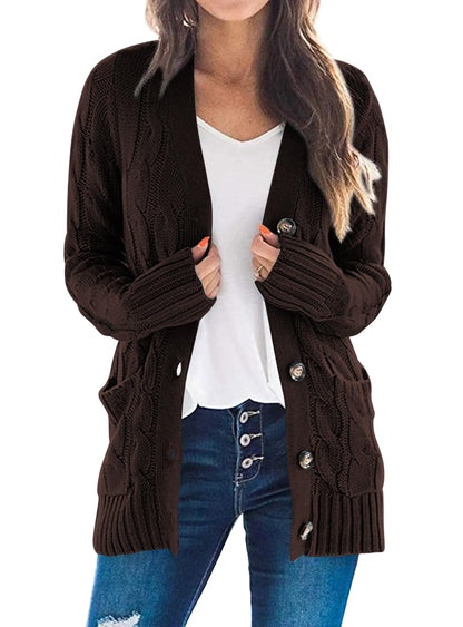 PRETTYGARDEN Women's Cable Knit Cardigan Sweaters Fall(Coffee,M) 🍁 All In One Marketplace Canada
