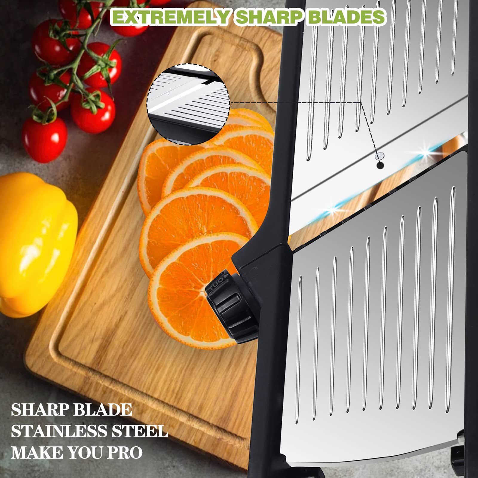 Blamovo Mandoline Slicer for Kitchen, Vegetable Mandolin Slicer with Adjustable Thickness by One-Knob Control, Veggie Fruit Potato Slicer Julienne, with Safety Gloves - Available at All In One Marketplace Canada