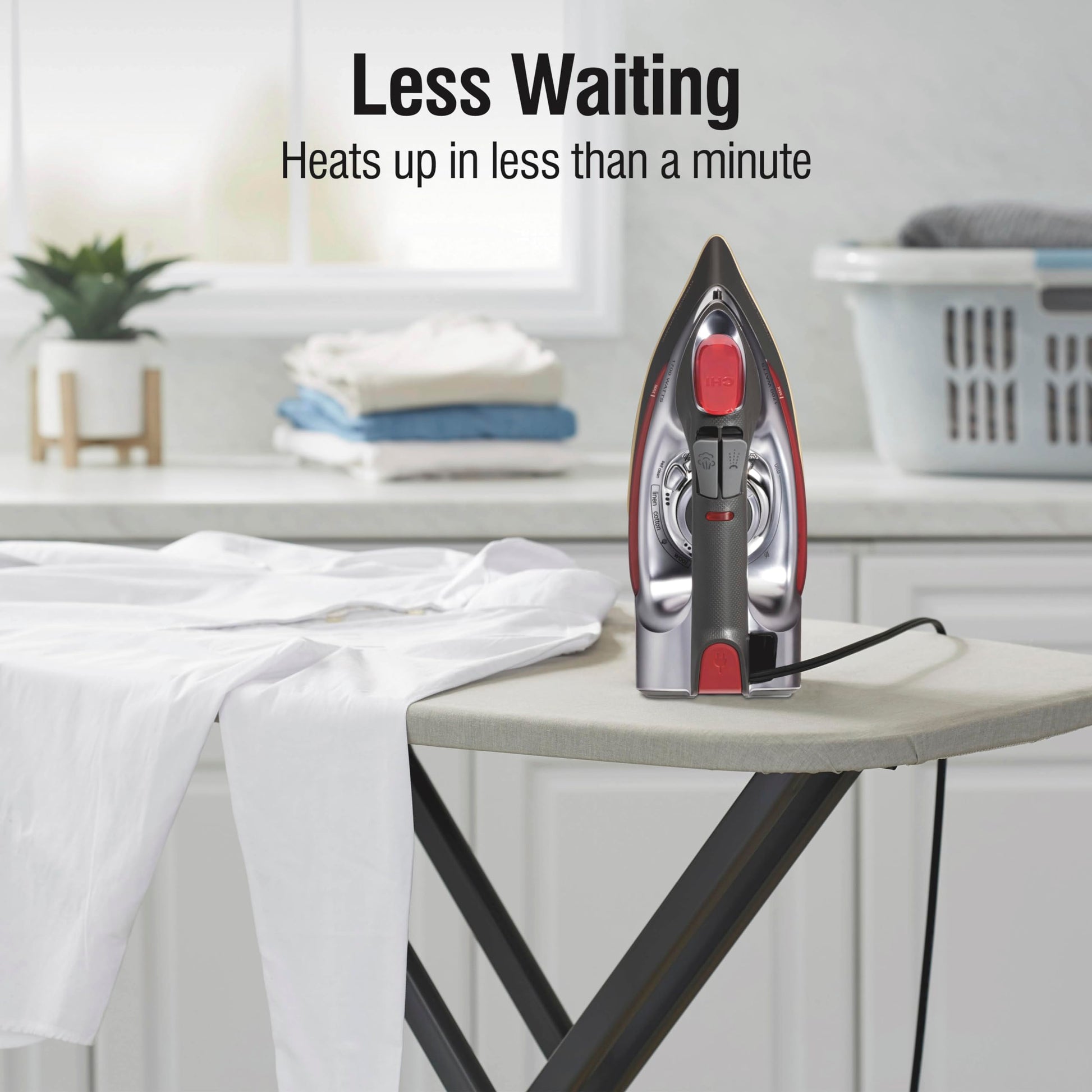 CHI Steam Iron for Clothes with 8’ Retractable Cord, 1700 Watts, 3-Way Auto Shutoff, 400+ Holes, Professional Grade, Temperature Control Dial, Titanium Infused Ceramic Soleplate, Silver (13106) CHI