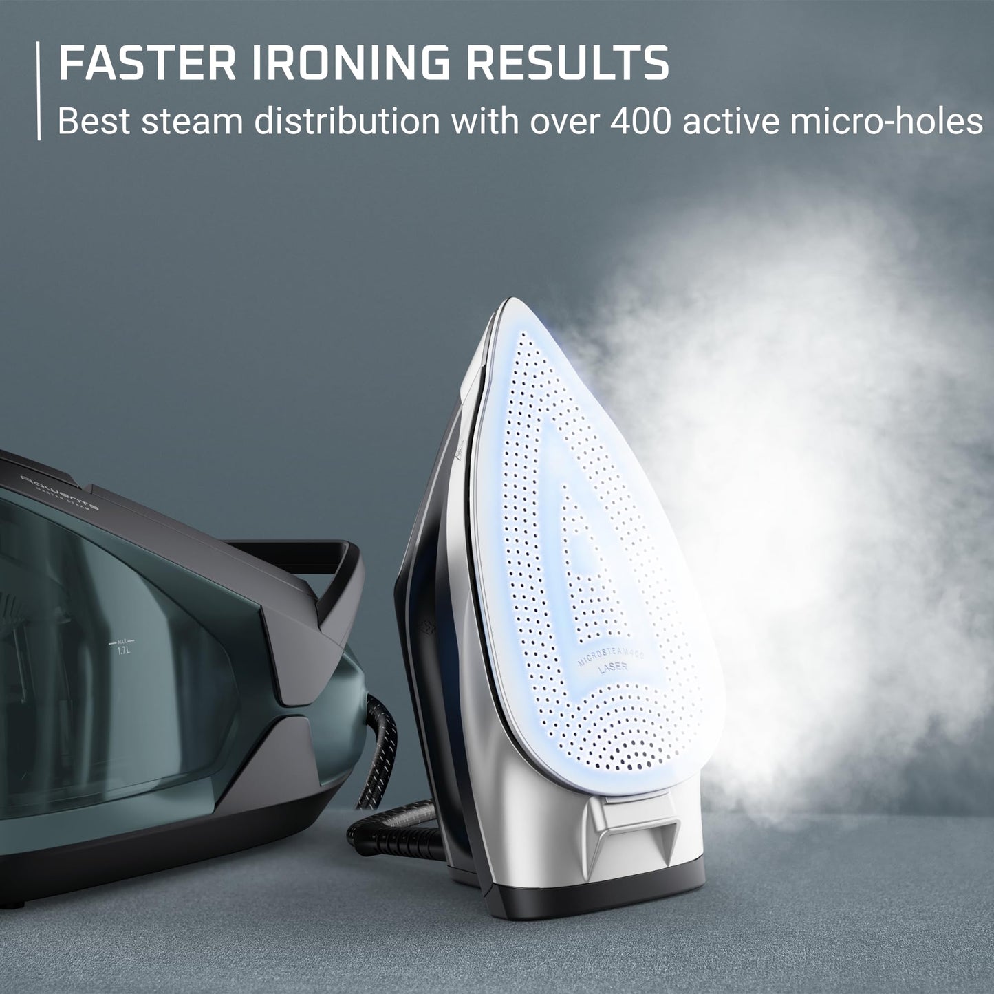Rowenta Iron Steamer for Clothes Master Steam Station, Professional Steam Iron for Clothes with Stainless Steel Soleplate, 57 Oz, 400 Microsteam Holes, Built-In Pump, 1750 Watts, Black/Green, VR8338 🍁 All In One Marketplace Canada Rowenta