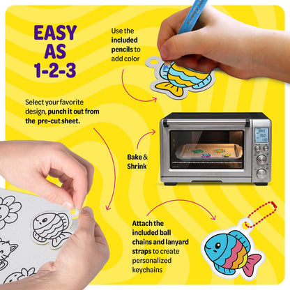 Dan&Darci Shrink Art Craft Kit for Girls and Boys Ages 6-12 - Shrink Magic Charm Making Kit with 30 Pre-Cut Shrink Plastic Templates - Kids Craft Birthday Gift for 7 8 9 10 Year Olds - Available at All In One Marketplace Canada