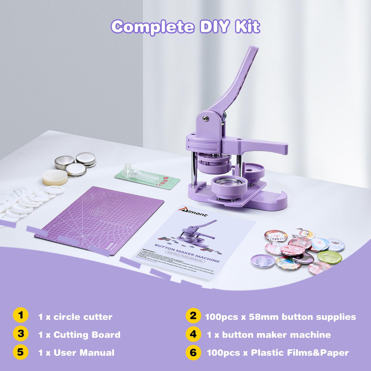 Aiment 58mm Button Maker Machine - 2.25 inch Button Pin Maker Kit, Badge Press Machine with 100Pcs Supplies & Films & Circle Cutter & Cutting Mat, Ideal Christmas DIY Presents for Kids 🍁 All In One Marketplace Canada
