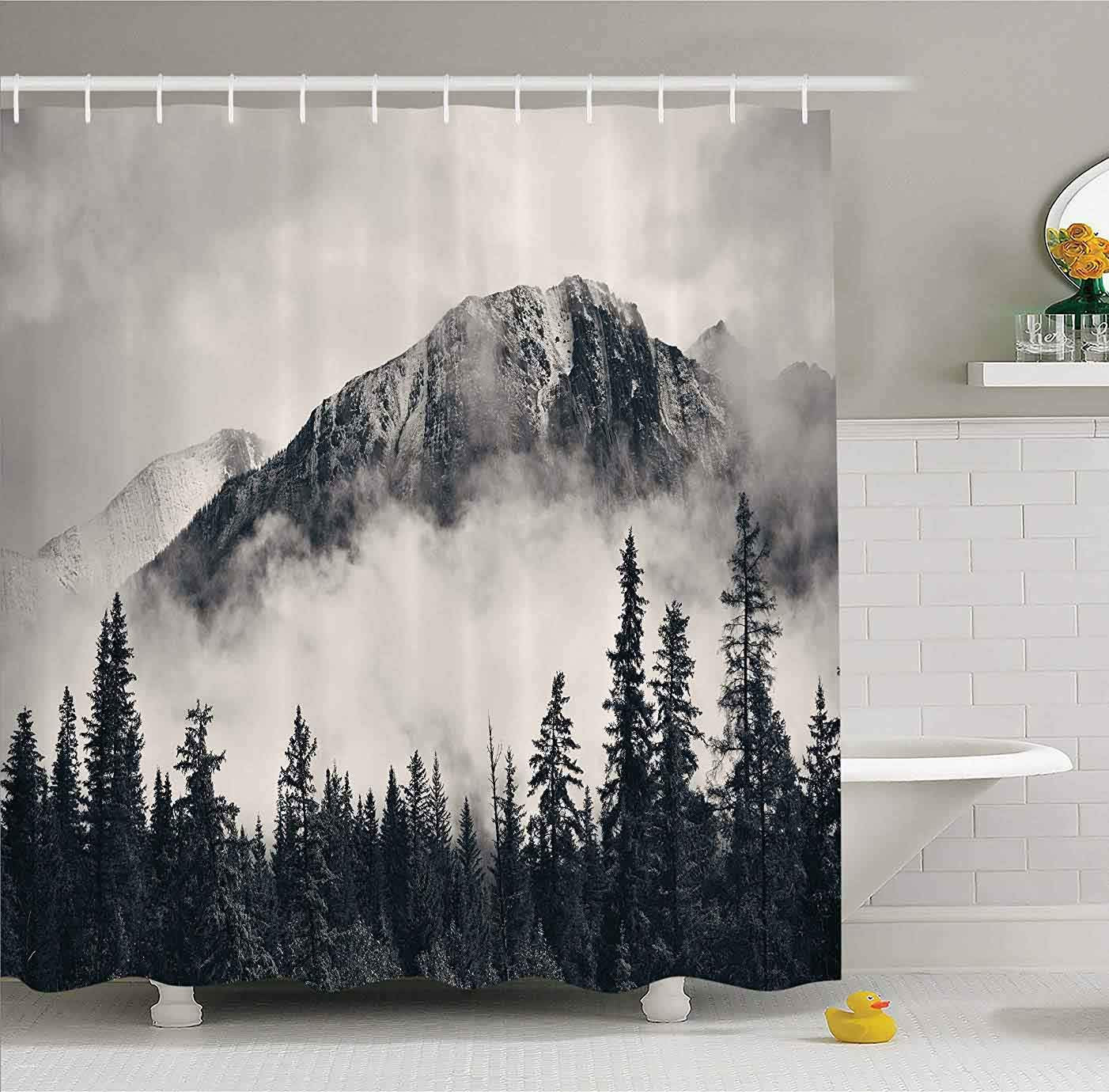Mantto Canadian Smoky Mountain Cliff Outdoor Idyllic Photo Art Shower Curtain, National Parks Home Decor Curtain, Waterproof Polyester Fabric Bathroom Shower Curtain with Hooks 72" x 72" - Available at All In One Marketplace Canada