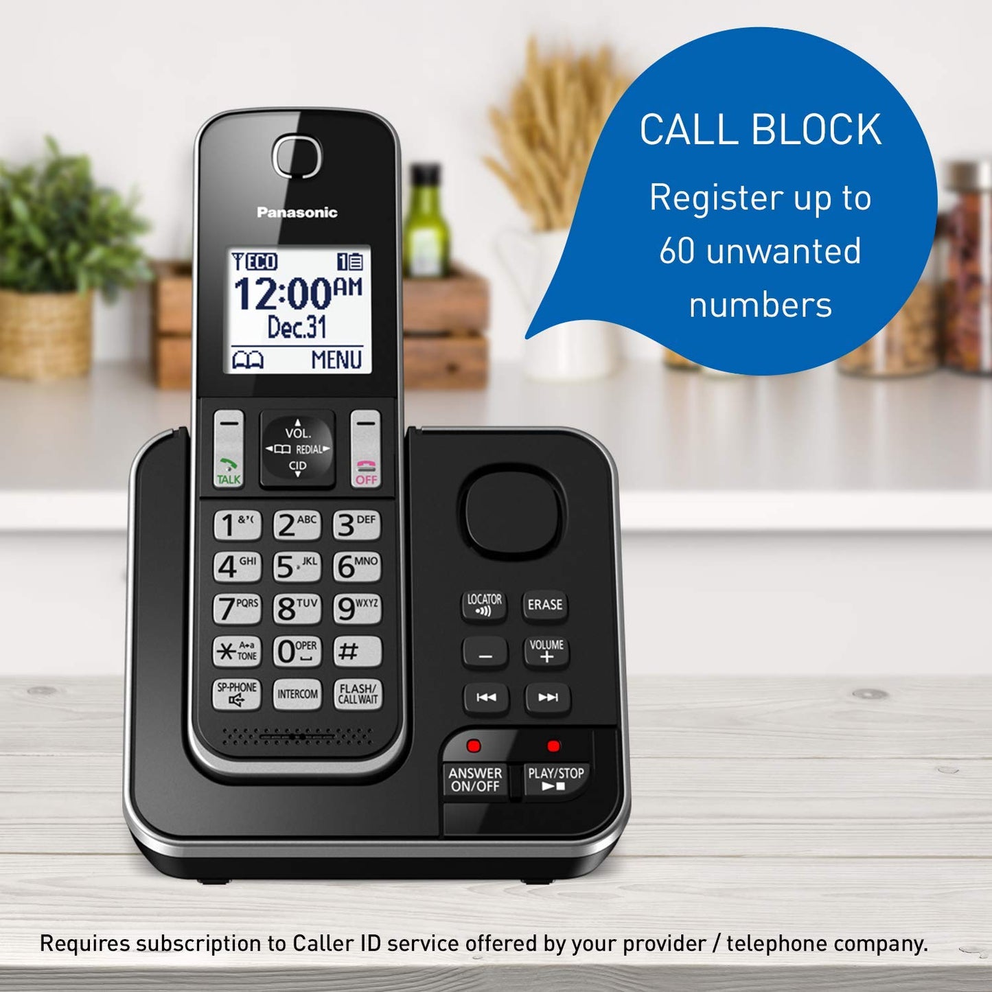 Panasonic DECT 6.0 Expandable Cordless Phone with Answering Machine and Call Block - 2 Cordless Handsets - KX-TGD392CB (Black)