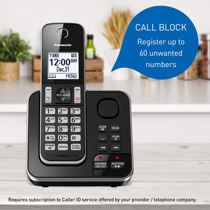 Panasonic DECT 6.0 Expandable Cordless Phone with Answering Machine and Call Block - 2 Cordless Handsets - KX-TGD392CB (Black)