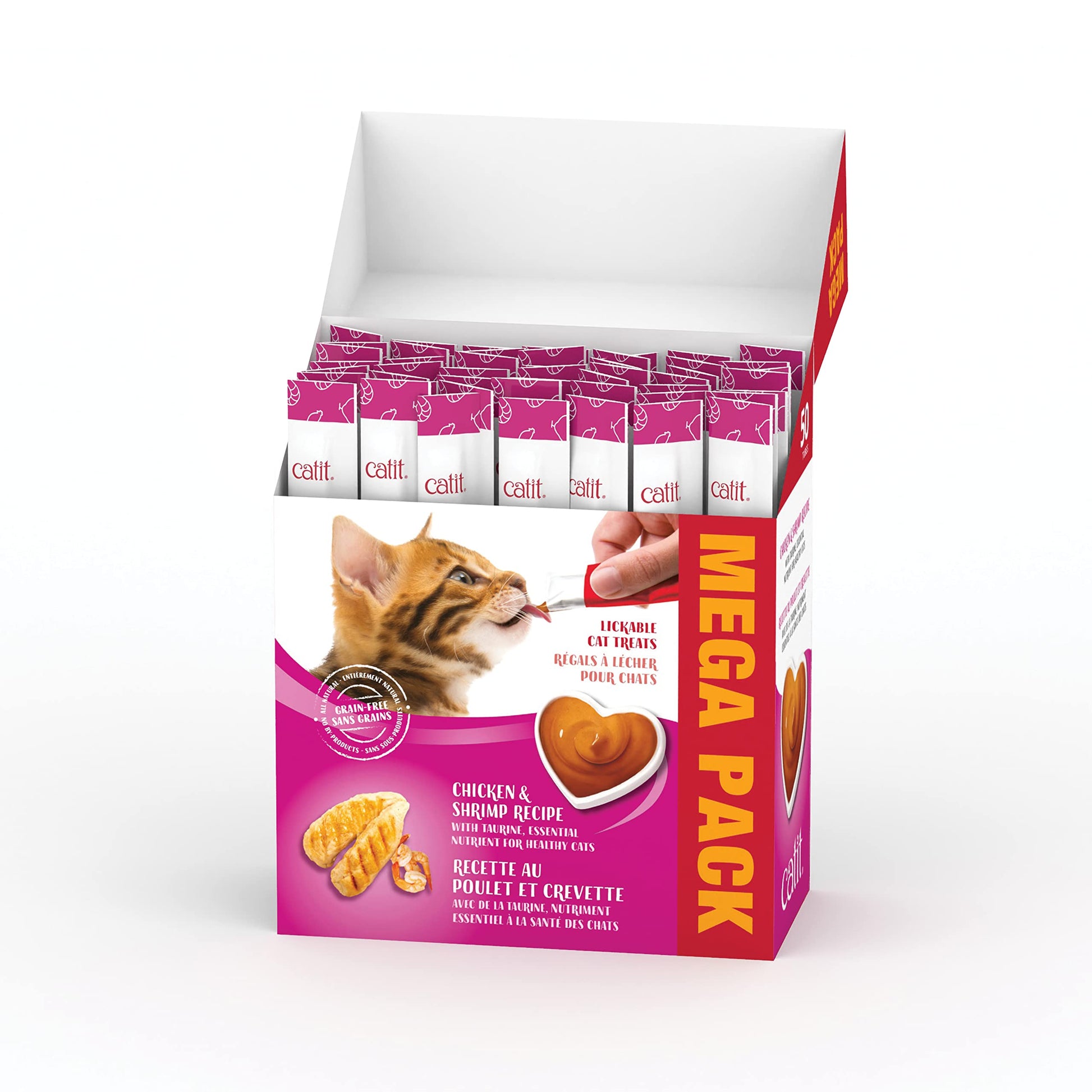 Catit Creamy Cat Treats Lickable, Chicken & Shrimp Flavor, 50 tubes, Mega Pack, Hand-Fed Lickable Cat Treats, Healthy & Hydrating, Made With Fresh Ingredients, Gaterie Pour Chat
