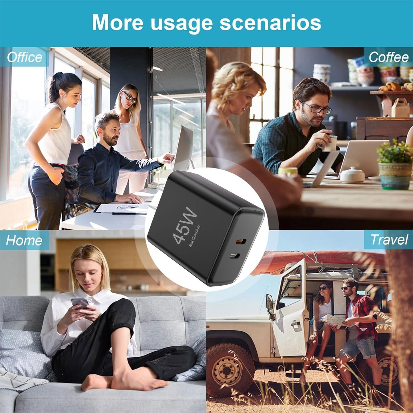 45W Type C Super Fast Charging Block,35W+10W Dual USB-C Port Charger Block with 4FT/6FT/4FT/6FT Type C Charger Cable for Samsung Galaxy S25/S24/S23/S22/S21/i Phone 17/16/15