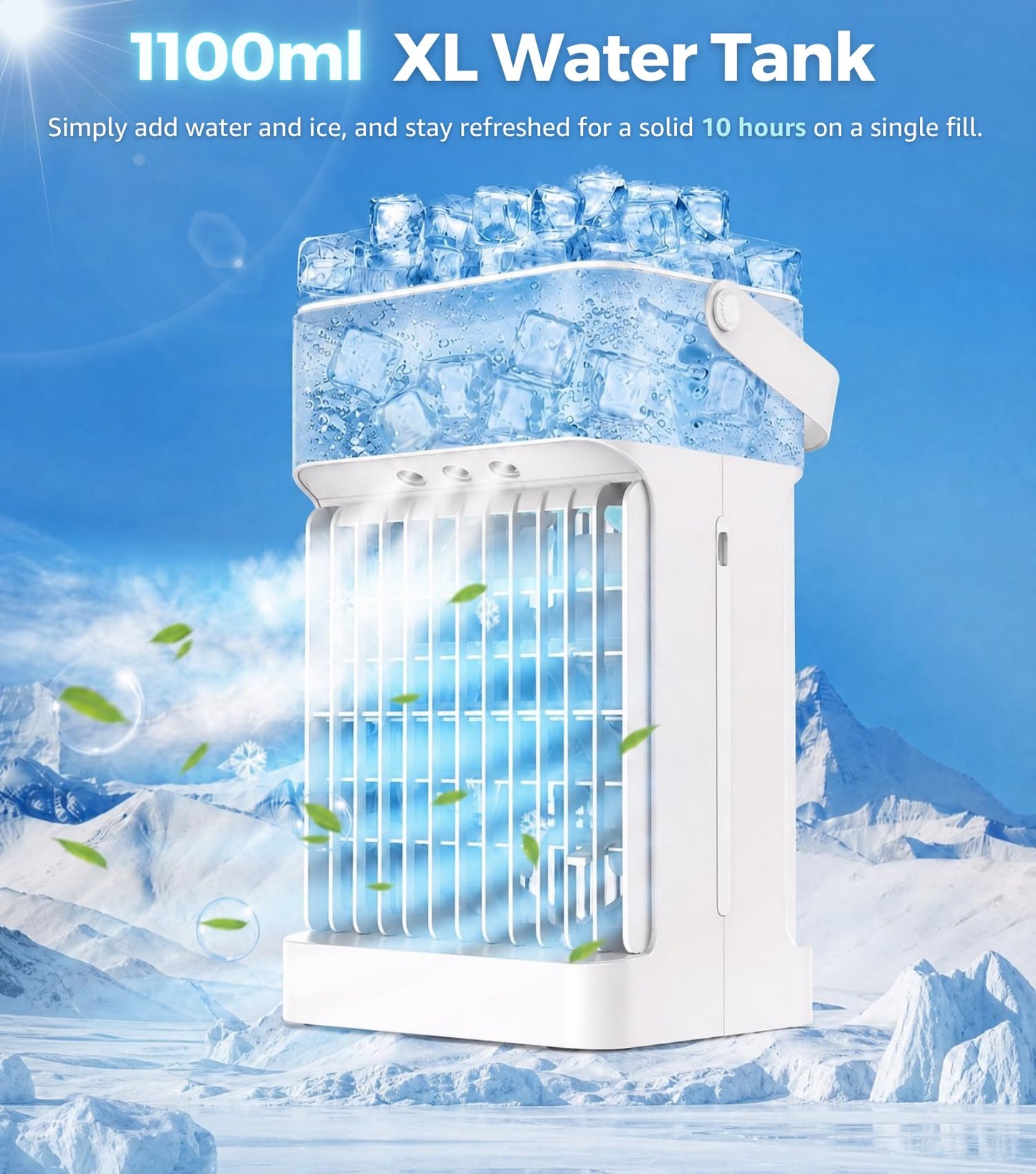 Portable Air Conditioner, 3 Speeds, 3 Mist Settings, 1100ml XL Water Tank, 2~8h Timer, Air Conditioner Portable, Climatiseur Portatif, Personal Small Mini Air Conditioner Cooling Fan for Room Bedroom 🍁 All In One Marketplace Canada