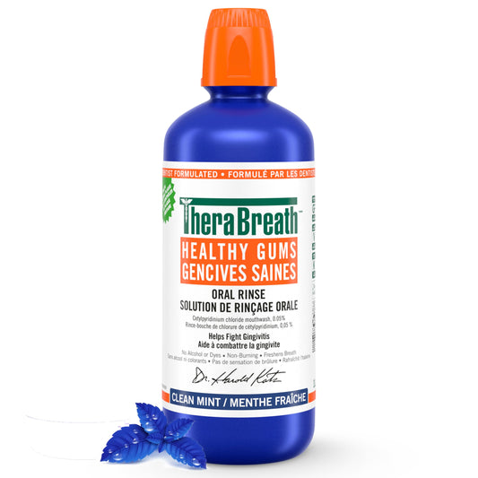TheraBreath Healthy Gums Oral Rinse, Helps Fight Gingivitis. Alcohol-Free & Dye-Free Mouthwash, Certified Vegan, Halal, Kosher & Gluten-Free, Clean Mint, 1L (Pack of 1)