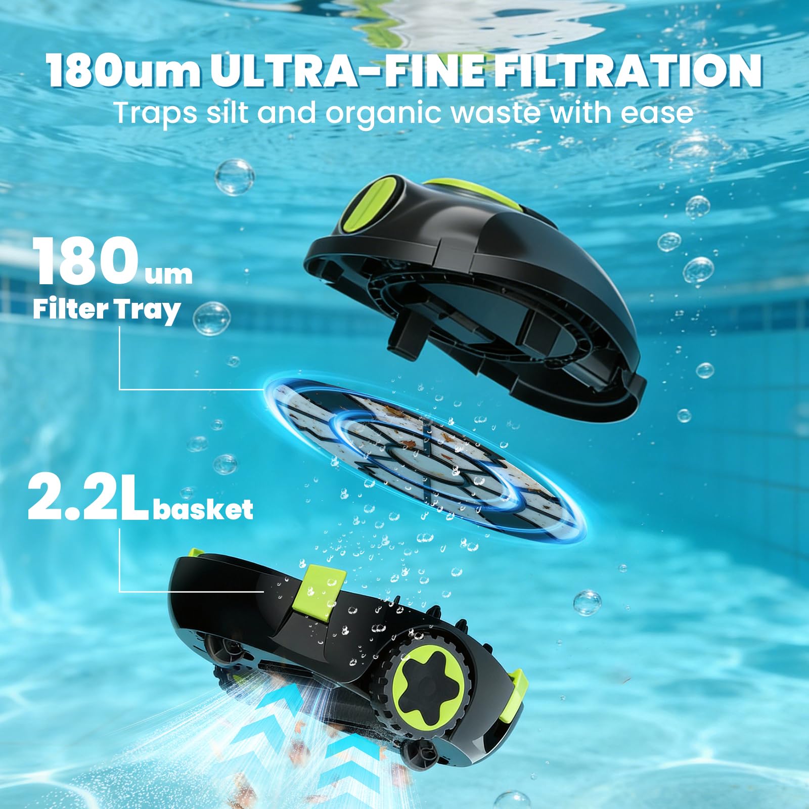 Robotic Pool Cleaner, Cordless Pool Vacuum for Above Ground & Inground Flat Pools with Dual Motors, 150 Min Runtime, Auto-Parking, Powerful Pool Vacuum Robot for Up to 1300 Sq.Ft (Moss) - Available at All In One Marketplace Canada